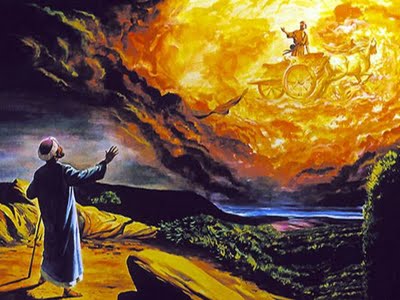 Elisha watches Elijah taken up by God